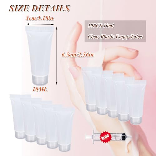 HANSPORTA Refillable Travel Tubes 10PCS 10ml Empty Tubes for Facial Cleanser Hand Cream Lotion Clear Plastic Squeeze Sample Bottles for DIY Projects Soft Mini Toothpaste Travel Tubes (10ML) - Image 5