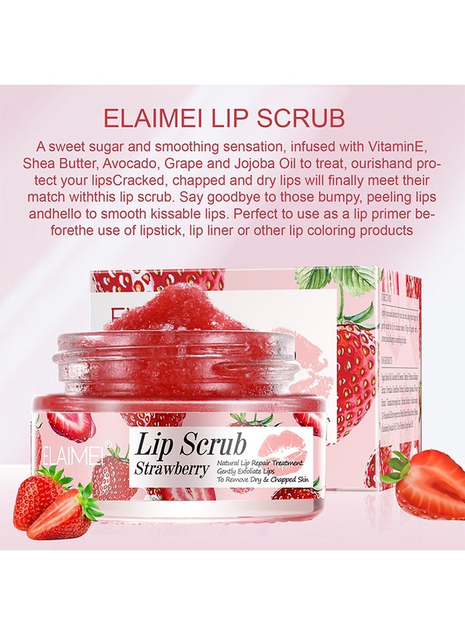 Lip Scrub，Exfoliator & Moisturizer for Chapped, Dry and Flaky Lips，Lip Moisturizer，Strawberry （20g）