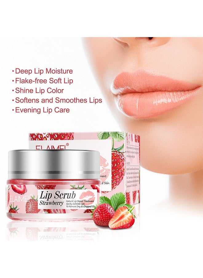 Lip Scrub，Exfoliator & Moisturizer for Chapped, Dry and Flaky Lips，Lip Moisturizer，Strawberry （20g）