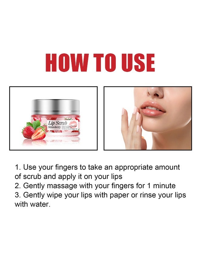 Lip Scrub，Exfoliator & Moisturizer for Chapped, Dry and Flaky Lips，Lip Moisturizer，Strawberry （20g）