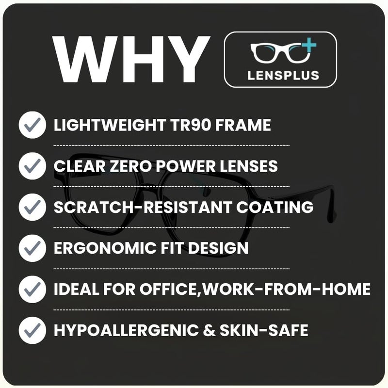 LENS+ Lensplus Aviator TR Full Rim Eyeglasses with Blue Cut Lightweight Unisex Eyewear for Men & Women | Stylish Computer & Daily Use Frame - Image 5