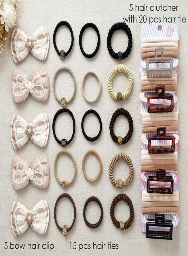 KARP Hair Accessories Combo Set for Women & Girls | Bow Hair Clips, Elastic Hair Bands & Hair Claw Clips | Neutral Shades Hair Styling Set for Daily Use - Image 2