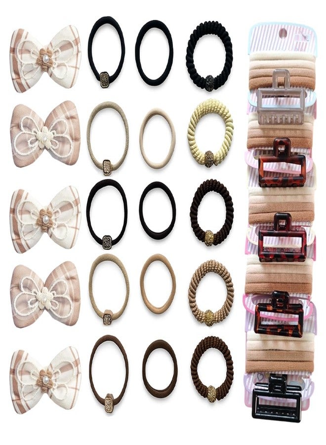 KARP Hair Accessories Combo Set for Women & Girls | Bow Hair Clips, Elastic Hair Bands & Hair Claw Clips | Neutral Shades Hair Styling Set for Daily Use - Image 1