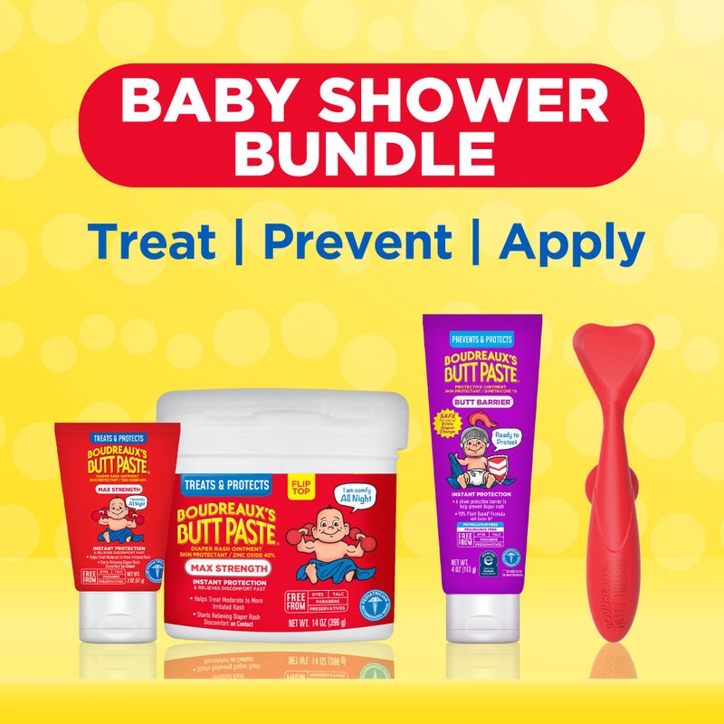 Boudreaux's Butt Paste Boudreauxâ€™s Butt Paste Baby Shower Bundle with 3 Newborn Essentials â€“ Zinc Oxide Diaper Rash Cream (14 Oz Jar & 2 Oz Tube), Preventative Ointment (4 Oz Tube) and Silicone Applicator - Image 2