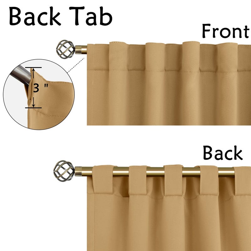 BGment الستائر الجيب وتبادل التبويب الظهر لستائر غرفة النوم - الغرفة المعزولة الحرارية الستائر المظلمة لغرفة المعيشة 2 لوحات ستارة نافذة (52 × 84 بوصة khaki) - Image 3
