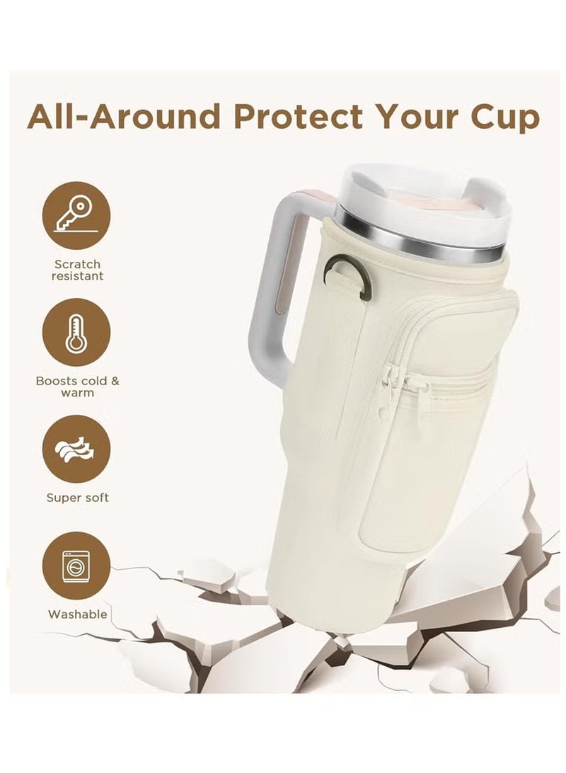 Bincoo Water Bottle Carrier Bag for Stanley 40oz Tumbler，Phone Pocket，Keychain,  Carabiner，Water Bottle Holder with Pouch and Adjustable Strap, Sleeve Accessories with Pocket for 40oz Cup  - Image 3