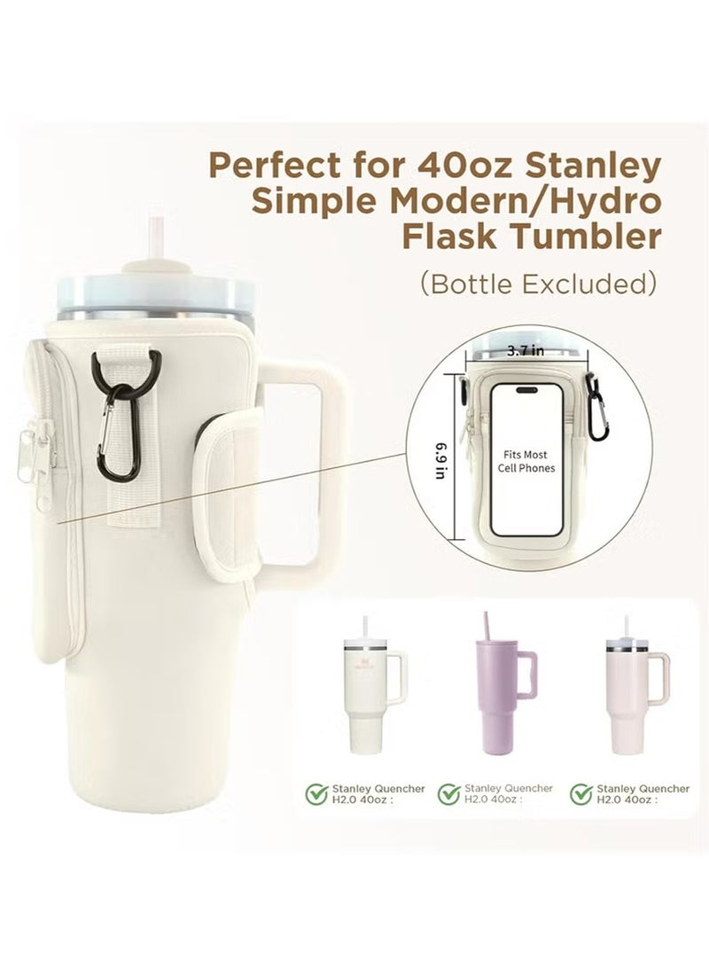 Bincoo Water Bottle Carrier Bag for Stanley 40oz Tumbler，Phone Pocket，Keychain,  Carabiner，Water Bottle Holder with Pouch and Adjustable Strap, Sleeve Accessories with Pocket for 40oz Cup  - Image 2