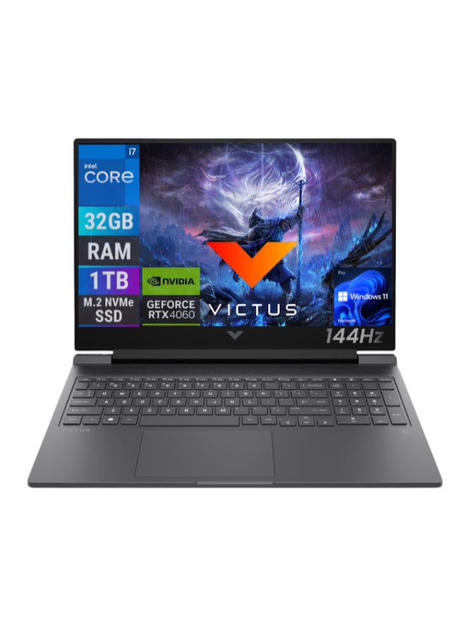 HP كمبيوتر محمول Victus Gaming (إصدار مُحسّن) بشاشة 16 بوصة عالية الدقة بالكامل (1920 × 1080) IPS 144 هرتز، معالج Core i7-13700HX / ذاكرة وصول عشوائي 32 جيجابايت دي دي ار 4 / قرص صلب 1 تيرابايت / نظام التشغيل ويندوز11 / بطاقة رسومات انيفيديا جي فورس ار تي اكس4060 بسعة 8 جيجابايت / نظام التشغيل ويندوز11 / اللغة الإنجليزية / اللغة العربية فضي ميكا الإنجليزية/العربية - Image 1
