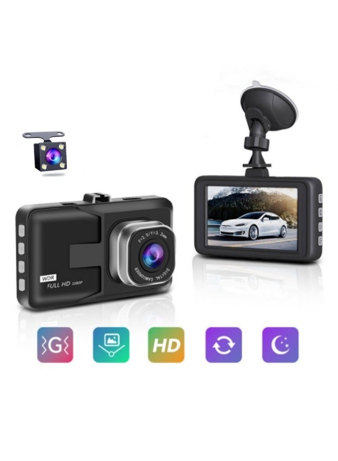 دبليو دي آر GT600 Dash Cam أمامية وخلفية مزدوجة Dash Cam 3 بوصة كاميرا لوحة القيادة Full HD 170 درجة كاميرا احتياطية بزاوية واسعة مع رؤية ليلية WDR G-Sensor شاشة وقوف السيارات حلقة تسجيل كشف الحركة - Image 1