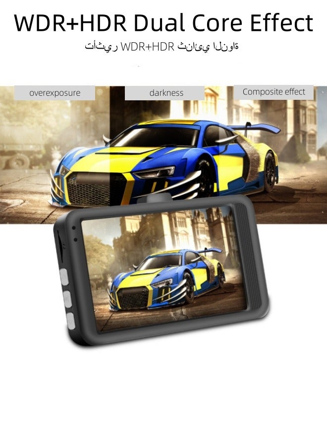 دبليو دي آر GT600 Dash Cam أمامية وخلفية مزدوجة Dash Cam 3 بوصة كاميرا لوحة القيادة Full HD 170 درجة كاميرا احتياطية بزاوية واسعة مع رؤية ليلية WDR G-Sensor شاشة وقوف السيارات حلقة تسجيل كشف الحركة - Image 3