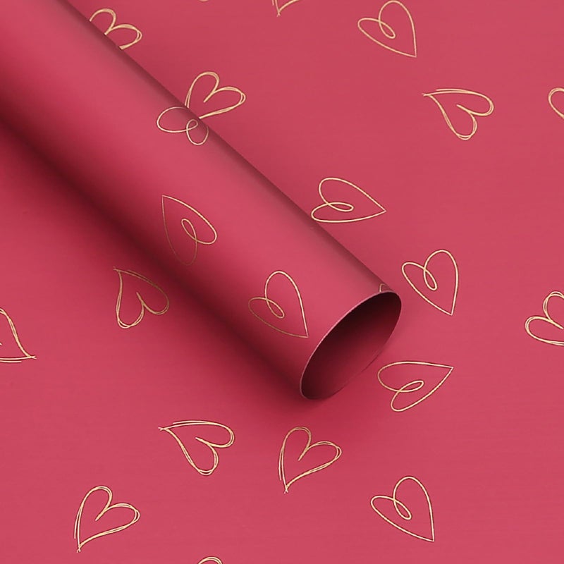 MLSG 20 Sheet Solid Color Heart Wrapping Paper - Waterproof Floral Bouquet Wrapping Paper, Florist Supplies Packaging Paper for Wedding Birthday Gift Wrap Paper (Red Gold) - Image 1