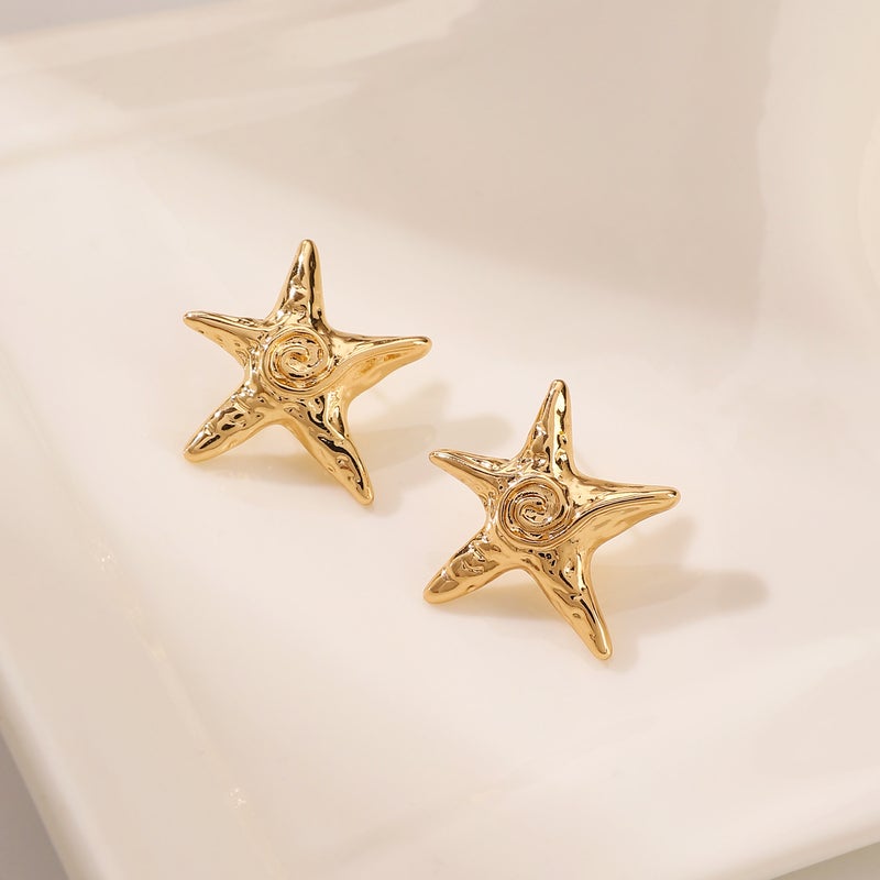 ofeankri European and American Cross-Border Jewelry: Sweet Cool Five-Pointed Star Pendant Necklace, Earrings, and Ring - Unique Retro Exaggerated Sea Star Accessories for Women - Image 4