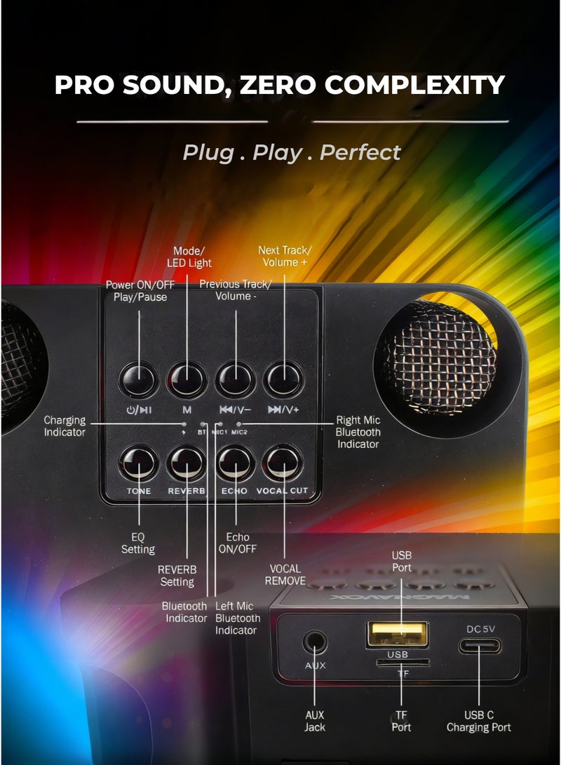 Karaoke Machine with Bluetooth Speaker & Dual Microphones - Portable Wireless Singing Speaker, RGB Party Lights, 10H Playtime, Built-in Bass - Perfect for Adults & Kids - Image 4