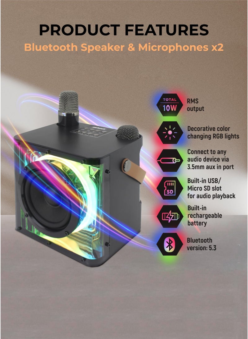 Karaoke Machine with Bluetooth Speaker & Dual Microphones - Portable Wireless Singing Speaker, RGB Party Lights, 10H Playtime, Built-in Bass - Perfect for Adults & Kids - Image 3