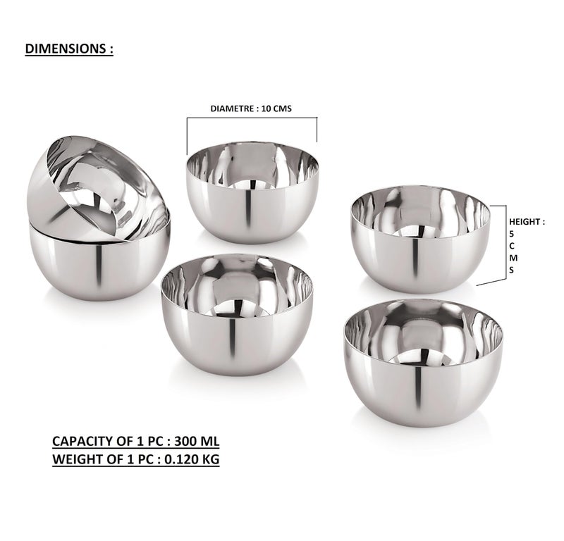 Priya Stainless Steel Set of 6 Bowls - Serving, Dessert, Curry, Soup Bowls (Wati, Vati, Katori), Small Size for Rice, Side Dishes, Kitchen & Dining, Solid, Durable, Rust-Resistant Design - Image 2