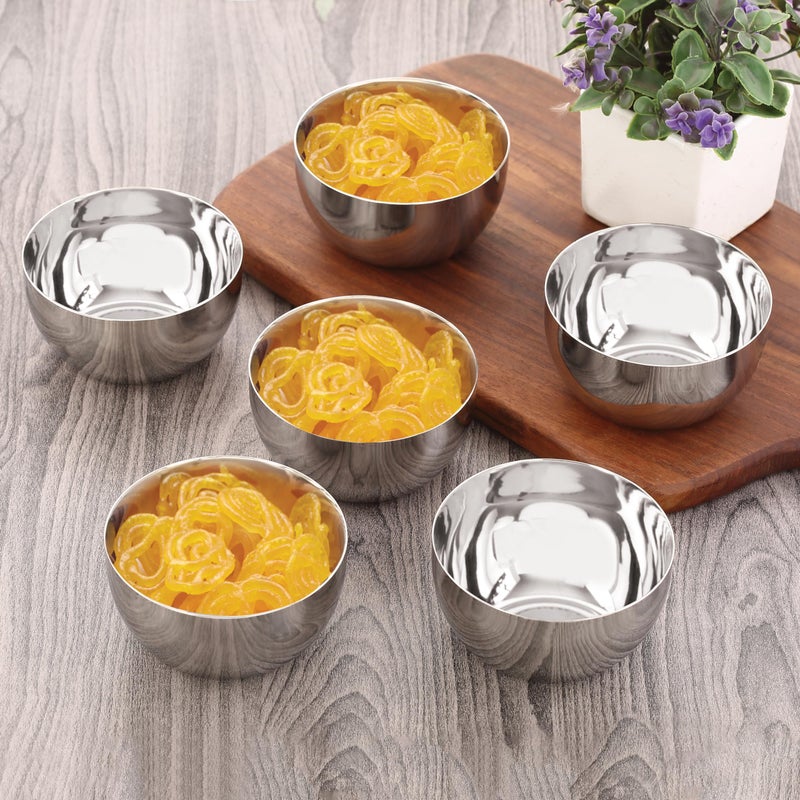 Priya Stainless Steel Set of 6 Bowls - Serving, Dessert, Curry, Soup Bowls (Wati, Vati, Katori), Small Size for Rice, Side Dishes, Kitchen & Dining, Solid, Durable, Rust-Resistant Design - Image 3