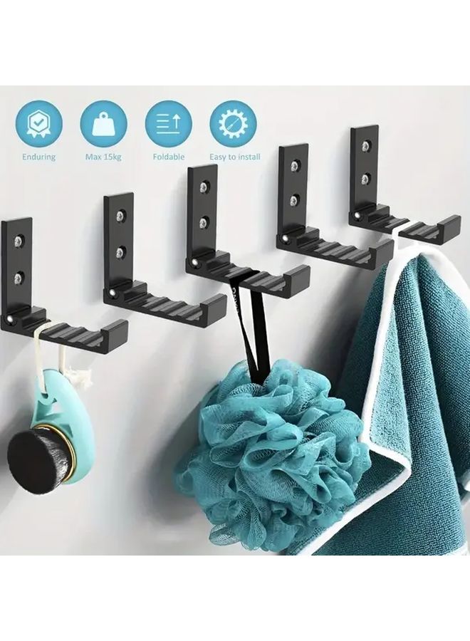 4pcs Black Wall Mounted Foldable Hooks Aluminum Easy Install Storage Bathroom - Image 3