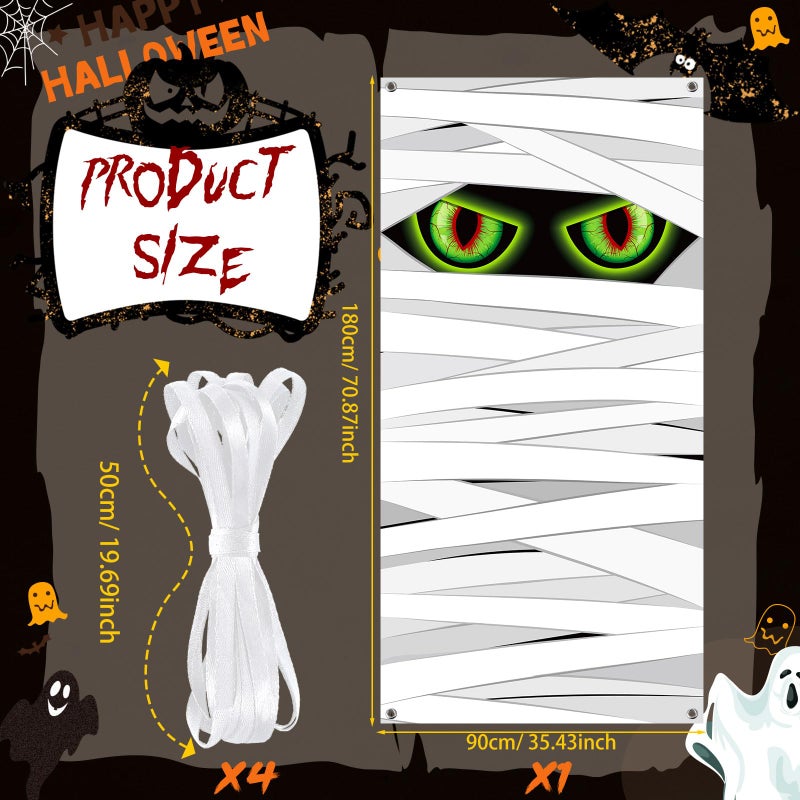 Panelee Halloween Door Cover Halloween Mummy Door Banner Decorations Large Fabric Scary Mummy Party Backdrop Decorations for Scary Holiday Party Front Porch Indoor Outdoor Supplies Decor - Image 2