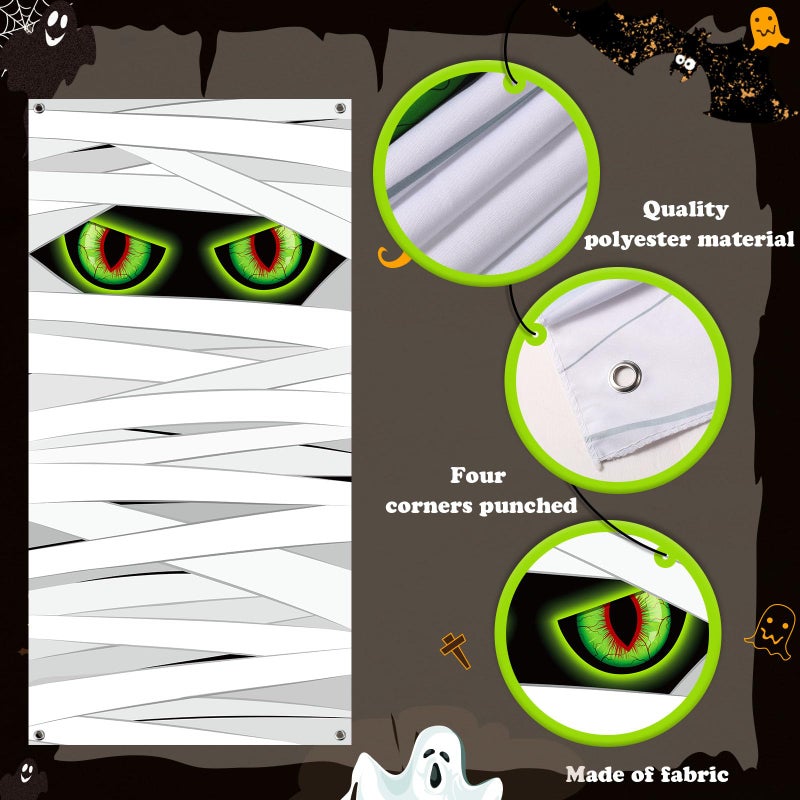 Panelee Halloween Door Cover Halloween Mummy Door Banner Decorations Large Fabric Scary Mummy Party Backdrop Decorations for Scary Holiday Party Front Porch Indoor Outdoor Supplies Decor - Image 3