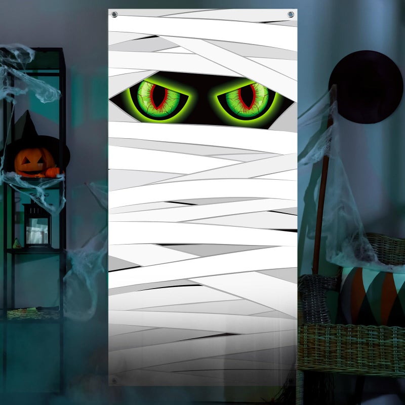 Panelee Halloween Door Cover Halloween Mummy Door Banner Decorations Large Fabric Scary Mummy Party Backdrop Decorations for Scary Holiday Party Front Porch Indoor Outdoor Supplies Decor - Image 5