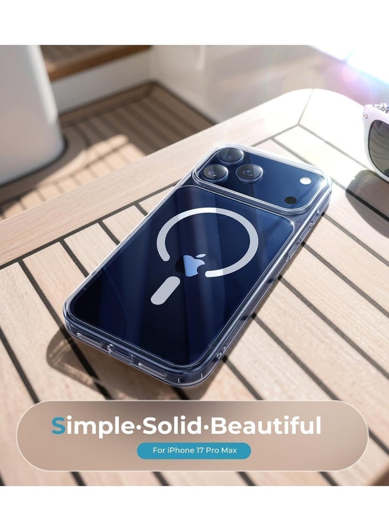 جراب شفاف لهاتف iPhone 17 Pro Max، نحيف مضاد للاصفرار، متوافق مع MagSafe، حماية عسكرية من الصدمات الصلبة PC + TPU، مضاد للخدش، حواف مرتفعة، يدعم الشحن اللاسلكي - Image 4