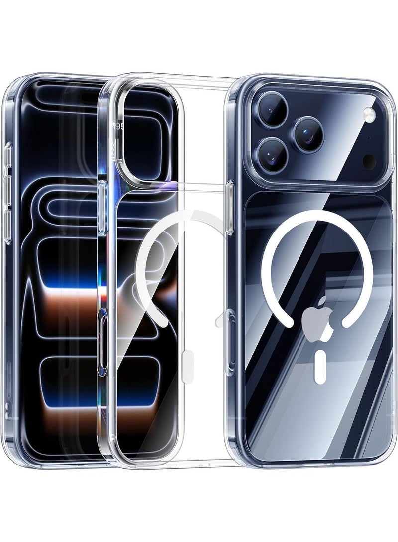 جراب شفاف لهاتف iPhone 17 Pro Max، نحيف مضاد للاصفرار، متوافق مع MagSafe، حماية عسكرية من الصدمات الصلبة PC + TPU، مضاد للخدش، حواف مرتفعة، يدعم الشحن اللاسلكي - Image 5