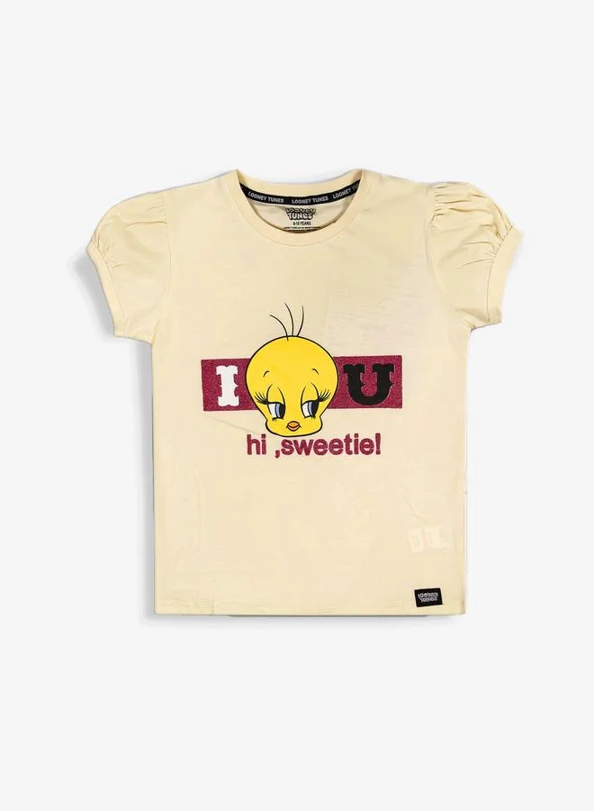 Looney Tunes Graphic Print Round Neck Fashion T-shirt