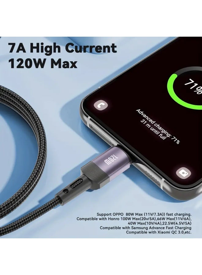 Arabash Type C Cable 2M A to USB C Data Cord Premium Nylon Braided Wire for Samsung Galaxy MacBook Pro Huawei MateBook Pro iPad Mini 6, 7A 120W Max Fast Charging - Image 5