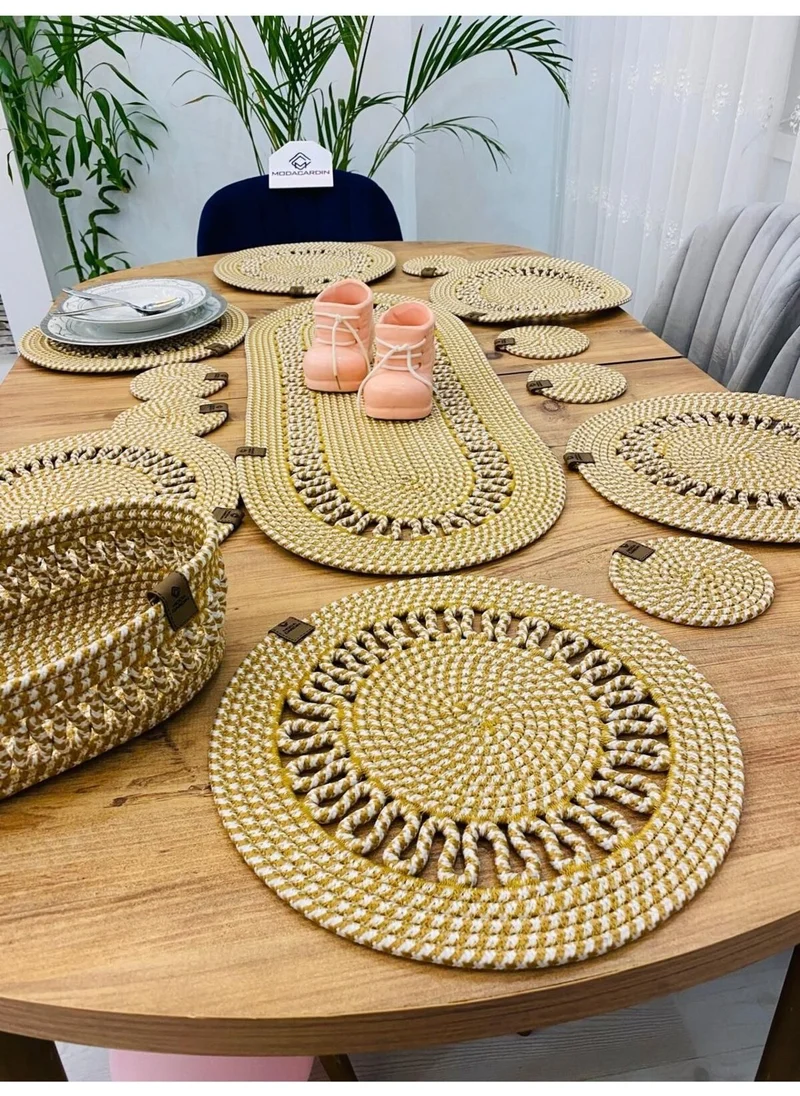 BDZ Deri BDZ Leather Jute Wicker American Service Supla Runner Basket and Cup Holder 14 Pieces
