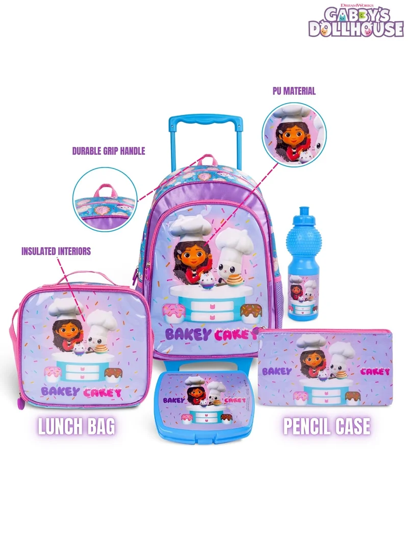 يونيفرسال 5-in-1 Trolley School Bag Set - Ergonomic Backpack, Water Bottle, Lunch Box, Insulated Bag &amp; Pencil Case, Lightweight &amp; Durable, for Girls 6+, Perfect for School &amp; Travel