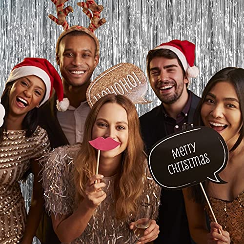 AMONE 3 Pack Silver Foil Fringe Backdrop Curtains Party Streamers Metallic Tinsel Birthday Backdrop Christmas Bachelorette New Year Engagement Graduation Disco Party Decorations Glitter Backdrop - Image 3