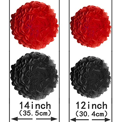 AWESON PARTY Black Red Casino Party Hanging Decorations - Viva Las Vegas Game Night Graduation Birthday Wedding Anniversary New Years Carnival Party Paper Fan Pom-Poms Flower Photo Booth Backdrops Decoration, 10pc - Image 3