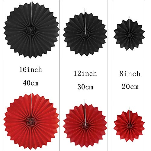 AWESON PARTY Black Red Casino Party Hanging Decorations - Viva Las Vegas Game Night Graduation Birthday Wedding Anniversary New Years Carnival Party Paper Fan Pom-Poms Flower Photo Booth Backdrops Decoration, 10pc - Image 2