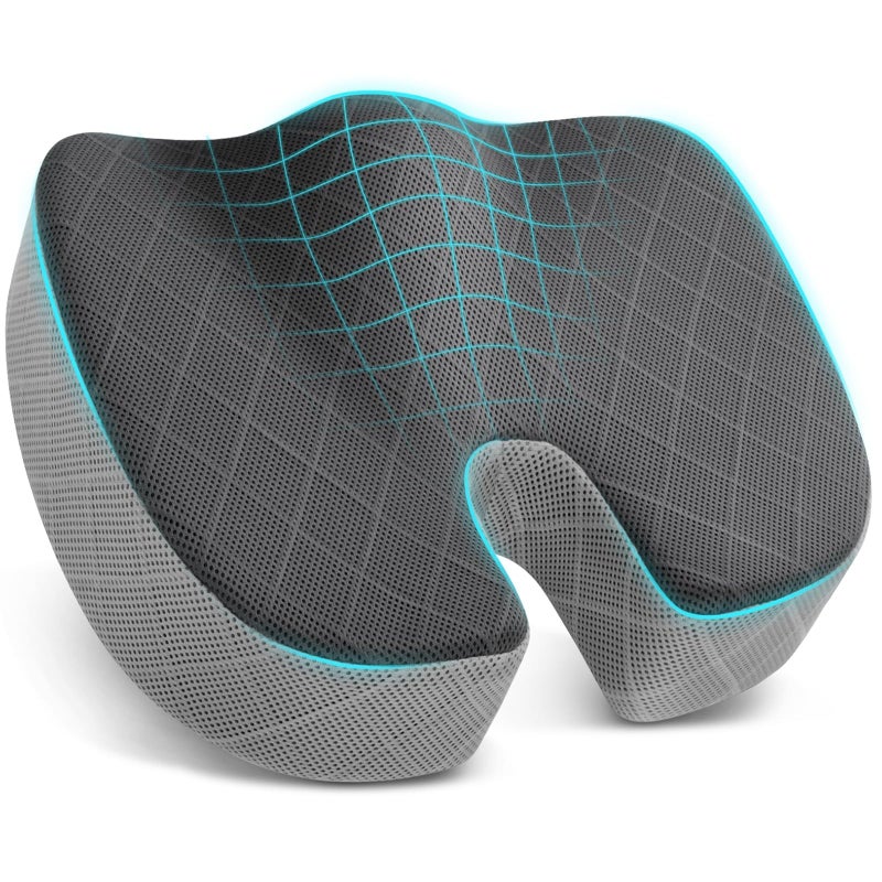 TushGuard OfficeCar Seat Cushion NonSlip Sciatica Back Coccyx Tailbone Pain Relief Chair Pad Memory Foam Butt Pillow for Computer Desk Wheelchair Driving BlackGrey XLarge