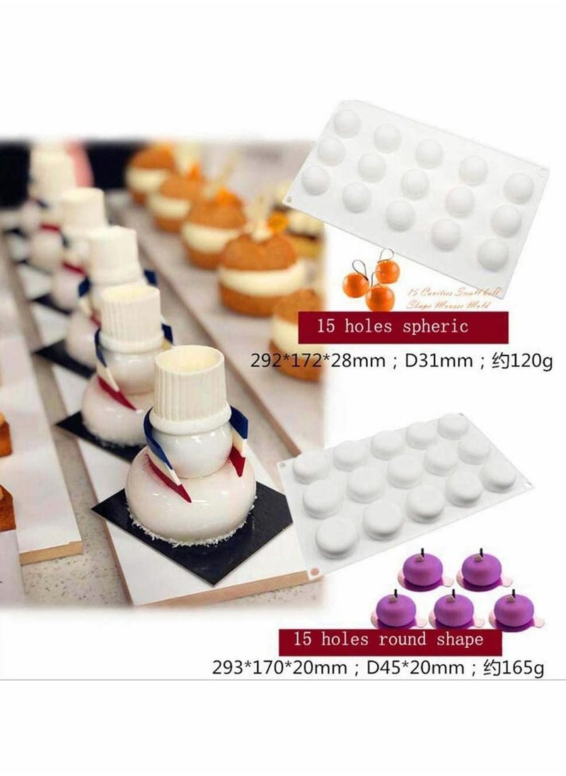 NIBEMINENT - Mousse Mould, Silicone Dessert Moulds for Jelly Pudding Chocolate Round Shape Mould Half Ball Sphere Muffin Pastry Tray Making Cake Dome Pudding, 15 Holes - Image 1