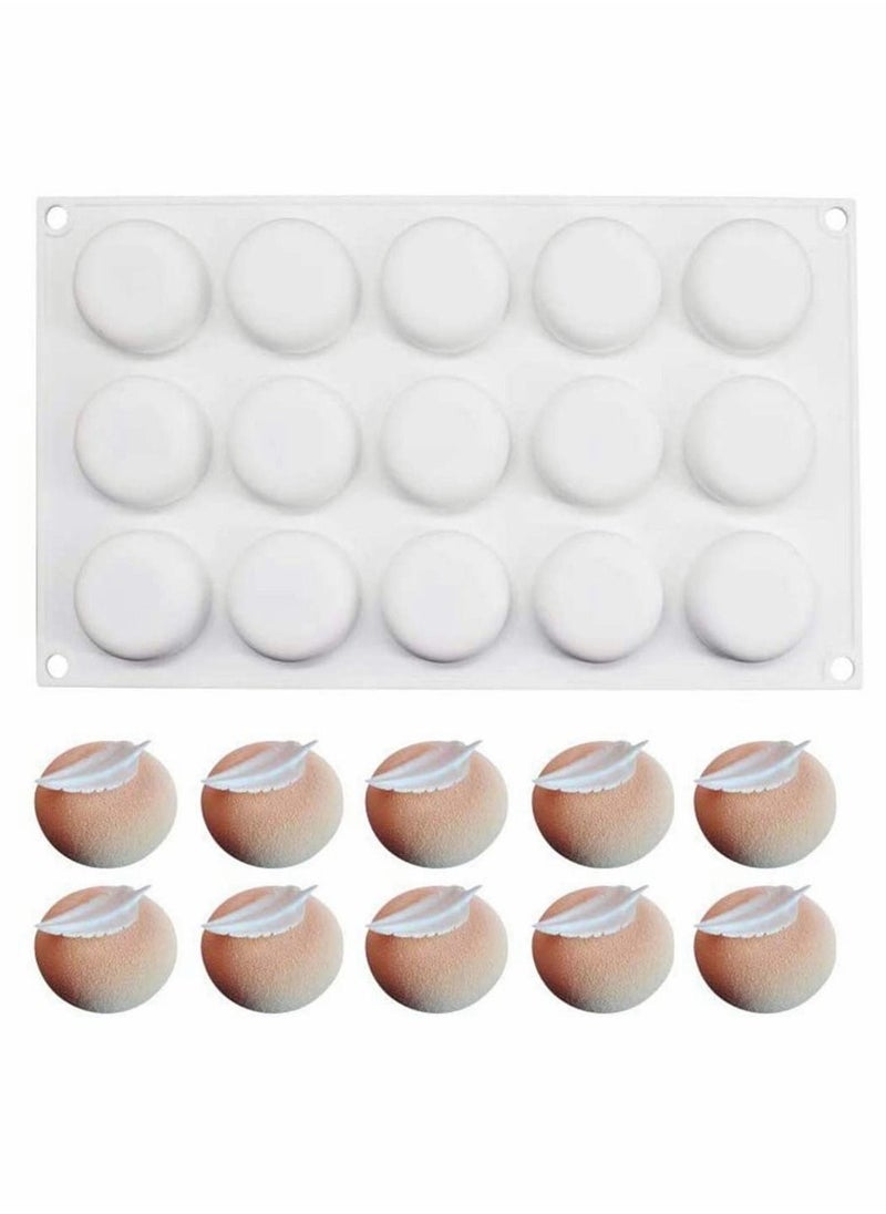 NIBEMINENT - Mousse Mould, Silicone Dessert Moulds for Jelly Pudding Chocolate Round Shape Mould Half Ball Sphere Muffin Pastry Tray Making Cake Dome Pudding, 15 Holes - Image 1