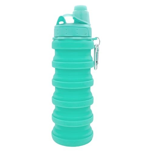 YCTMALL Collapsible Water Bottles Travel Sports Portable Sport Water Bottle comes with mountaineering Buckle 500ml silicone Water-proof camping water bottle (Green Color) - Image 1