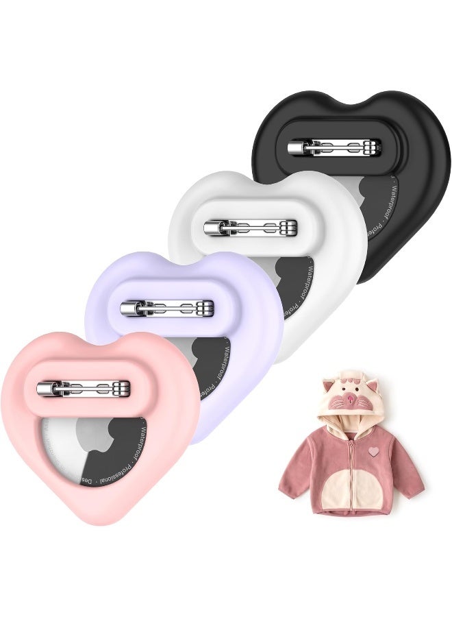 4 Pieces AirTag Holder with Safety, Hidden Wearable AirTag Case with Brooch Clip for Clothes of Kids, Teens, Elder (Love Shape) - Image 1