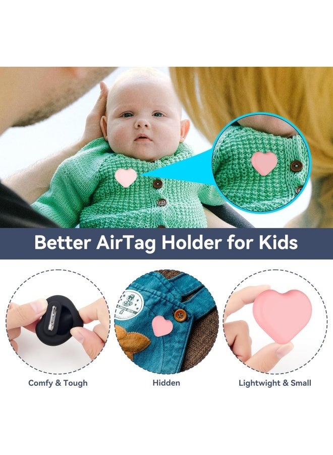 4 Pieces AirTag Holder with Safety, Hidden Wearable AirTag Case with Brooch Clip for Clothes of Kids, Teens, Elder (Love Shape) - Image 2