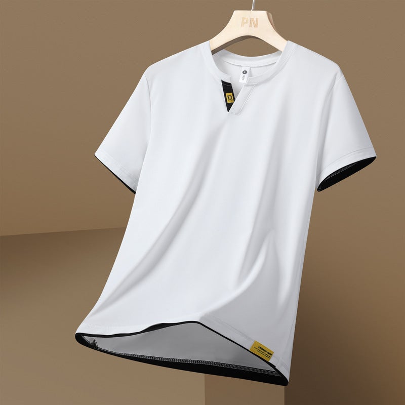 2025 Men'S Ice Silk V-Neck T-Shirt Summer Fashion Versatile Short-Sleeve Quick-Dry Cool T-Shirt Sports Home Half-Sleeve T-Shirt - Image 5