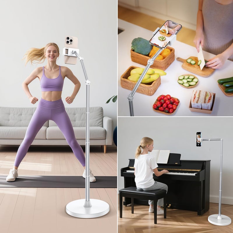 Stjiatu Overhead Phone Mount Floor Phone Holder Stand, Tripod for Recording Cooking Videos, Bedside Adjustable Arm Reading Stand, 360Â° Rotation Bed Phone Holder, Compatible with iPhone Samsung and More - Image 2