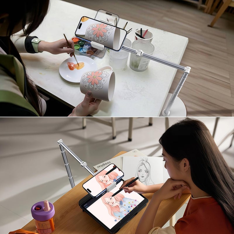 Stjiatu Overhead Phone Mount Floor Phone Holder Stand, Tripod for Recording Cooking Videos, Bedside Adjustable Arm Reading Stand, 360Â° Rotation Bed Phone Holder, Compatible with iPhone Samsung and More - Image 4