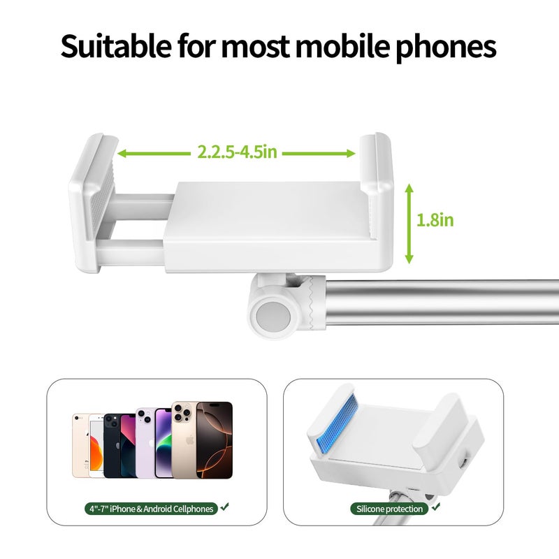Stjiatu Overhead Phone Mount Floor Phone Holder Stand, Tripod for Recording Cooking Videos, Bedside Adjustable Arm Reading Stand, 360Â° Rotation Bed Phone Holder, Compatible with iPhone Samsung and More - Image 5