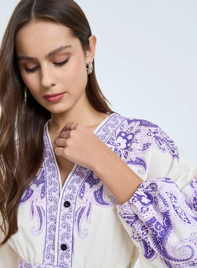 Take Two Floral Printed Fitted Waist Buttoned Mini Dress