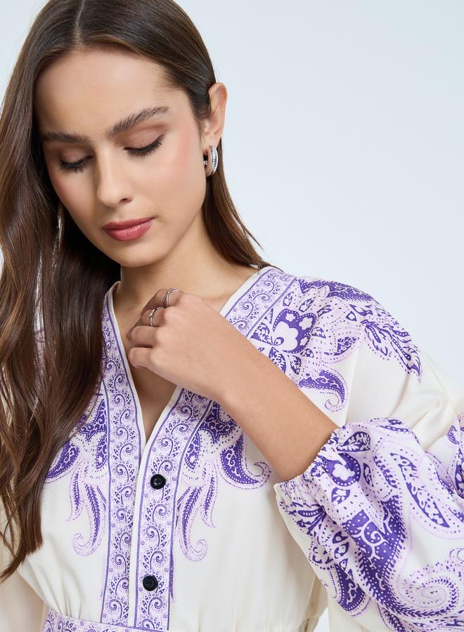 Take Two Floral Printed Fitted Waist Buttoned Mini Dress - Image 3