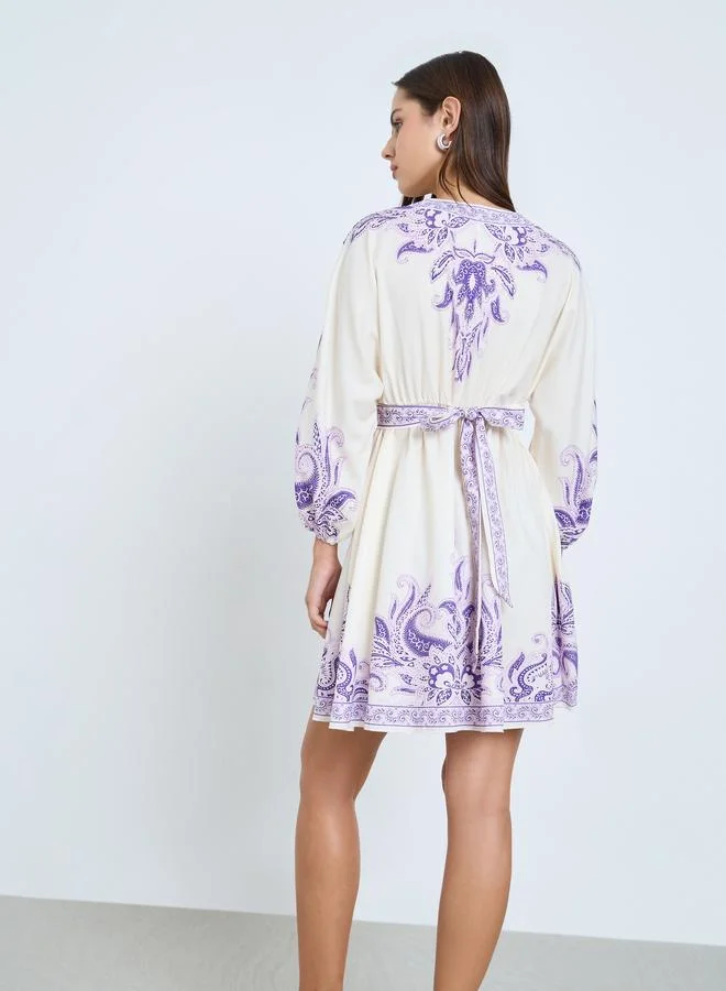 Take Two Floral Printed Fitted Waist Buttoned Mini Dress