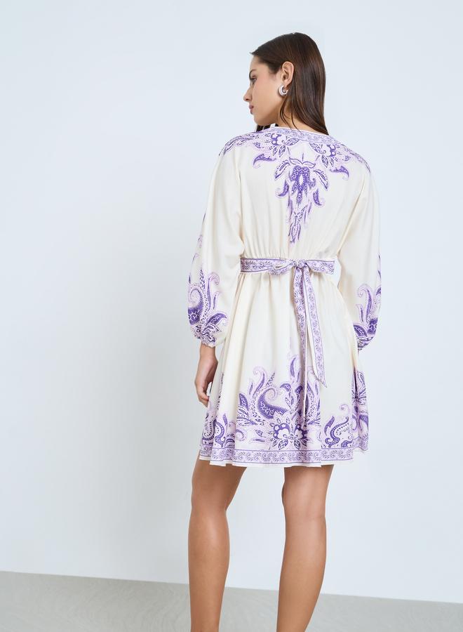 Take Two Floral Printed Fitted Waist Buttoned Mini Dress - Image 4