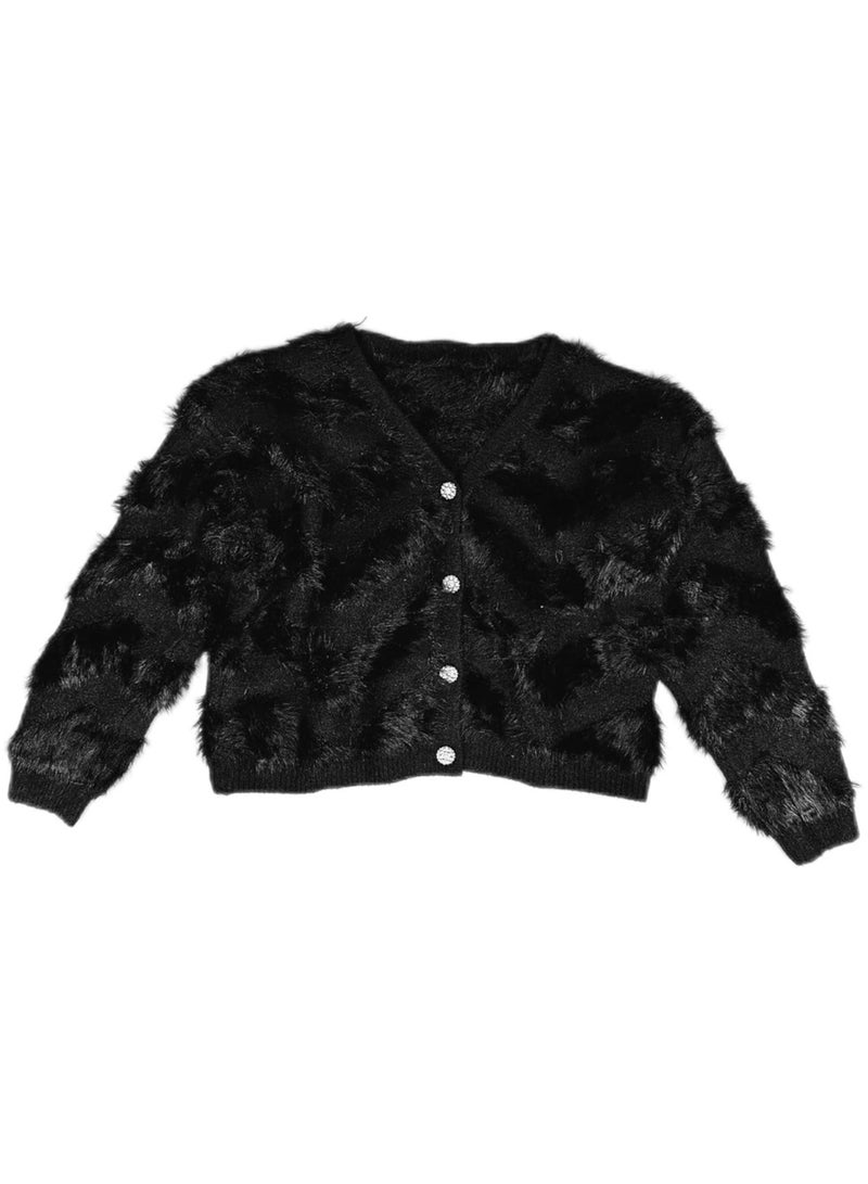 بونكا جاكيت أسود موهير قصير برقبة على شكل حرف V للنساء والفتيات من بونكا - Image 1