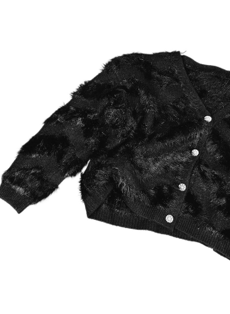 بونكا جاكيت أسود موهير قصير برقبة على شكل حرف V للنساء والفتيات من بونكا - Image 2