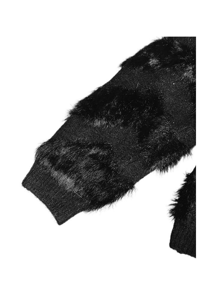 بونكا جاكيت أسود موهير قصير برقبة على شكل حرف V للنساء والفتيات من بونكا - Image 3